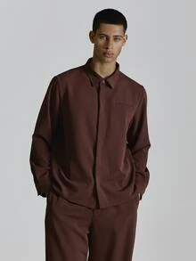 Musero Slim Fit Shirt Long Sleeve Hidden Placket Welt Pocket Detail Co Ord Shirt Only Autum Winter Essentials - Red - View 2