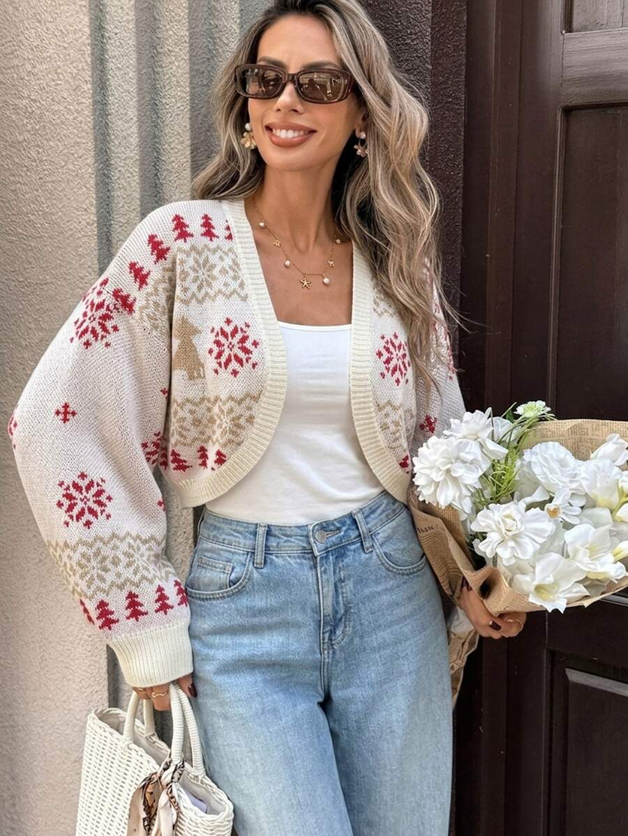 Cévolie Women's All-Over Print Casual Versatile Daily Wear Cardigan - Apricot - View 1