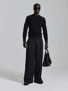 Musero Slim Fit Military Ribbed Knit Jumper With Contrast Applique Shoulder Patches Autum Winter Essentials - Black - View 3