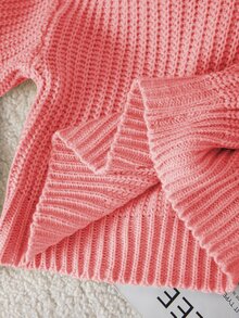 SHEIN Tween Girl Solid Color Crew Neck Casual Daily Long Sleeve Sweater - Pink - View 7