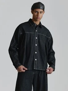 Musero Denim Shirt Pleat Pin - Navy Blue - View 2