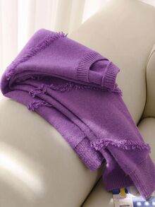 CosyJoli Women's Plus Size Round Neck Side Frayed Design Loose Casual Comfortable Pullover Sweater - Purple - View 13
