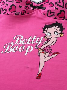 Betty Boop x SHEIN Women's Heart Cartoon Print Backless Halter Neck Nightgown - Rose Red - View 5