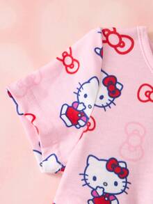 HELLO KITTY AND FRIENDS | SHEIN فستان صيفي كاجوال يومي مطبوع برسومات كرتونية ومكسر للبنات الصغيرات - وردي - مشاهدة 5