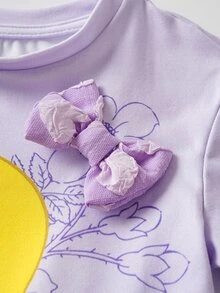LOONEY TUNES X SHEIN 女嬰卡通印花短袖T恤與短褲休閒日常套裝 - 紫色 - 查看 5