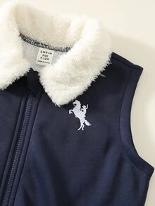 SHEIN 男女嬰兒/幼兒 3件組秋冬保暖內裡加厚休閒可愛毛絨背心外套與衛衣套裝，多件式冬季外套套裝，聖誕裝 - 棕色 - 查看 5