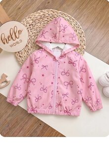 SHEIN 女嬰可愛休閒粉色花卉圖案連帽秋季外套 - 彩色 - 查看 3