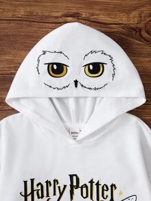 HARRY POTTER X SHEIN Tween Girl Cartoon Print Hooded Sweatshirt - White - View 3