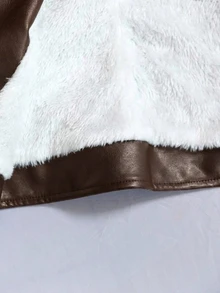 SHEIN Clasi PU修身保暖內裡拉鍊夾克 - 巧克力棕 - 查看 3