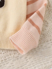 SHEIN Vintaside Kids Young Girl) Duck Embroidery Cute Minimalist Daily Knitted Pullover Sweater - Multicolor - View 5