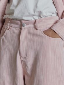 Washed Red Textured Gradient PU Trousers 5 Pocket With Brown Musero Leather Patch Co Ord Trousers Only Autum Winter Essentials - Pink - View 5