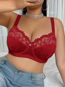 Divavoom Áo ngực có gọng phối ren size lớn, 1 cái - Đỏ - Xem 7