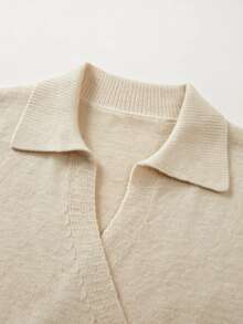 SHEIN Early Autumn Mock Neck Cross Wrap Sweater Women Slim Waist Long Sleeve Knit Pullover - Apricot - View 7