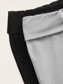 SHEIN EZwear 2件組女款休閒極簡高腰摺疊寬腿直筒長褲，適合夏季，黑色與灰色 - 彩色 - 查看 7
