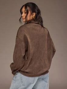 Freevana Plus Size Casual Versatile Jacket For Autumn Fall - Coffee Brown - View 2