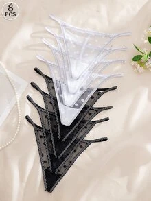 Nora Wilde 8pcs Black & White Women's Comfortable Personalized Thong Panties Set - Black and White - View 3