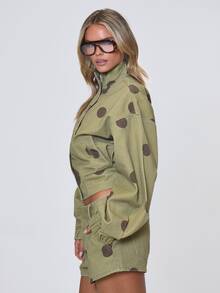 MUSERA 波點立領拉鍊短版夾克 秋冬酷女孩返校假期毛絨款 - 棕色 - 查看 3