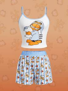 GARFIELD | SHEIN Women's Letter Print Camisole Top And Shorts Pajama Set - Blue - View 1