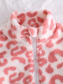 2pcs/Set Young Girls Pajamas, Pink Leopard Print Long Sleeve Long Pants Casual Minimalist Zipper Fleece Pajama Set, Loungewear Autumn Winter - Pink - View 3