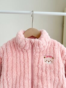 SHEIN 女嬰毛茸茸卡通熊外套 秋冬款 - 粉色 - 查看 8