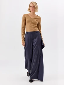 KÆRIA Hus Wide Leg Sash Detail Pant - Acetate Blend Twill - Midnight Navy - Elegant, Luxury, Formal, Modern - Grey - View 1