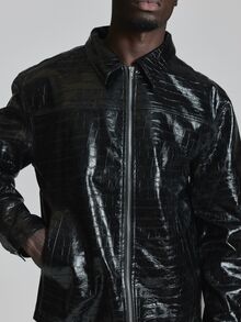 Musero Chaqueta Oversize con Hombros Caídos en PU Tejido con Cierre de Cremallera, Esencial de Otoño e Invierno - Negro - Ver 6