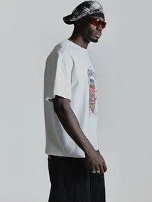 Oversized Drop Shoulder Halloween Graphic Tshirt "MUSERO STUDIOS "Crew Neck Autum Winter Essentials - White - View 4