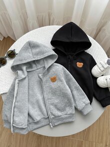 SHEIN 2件組嬰兒男孩女孩可愛百搭極簡純色連帽外套 灰色連帽衫與黑色連帽衫 秋冬適用 - 彩色 - 查看 2