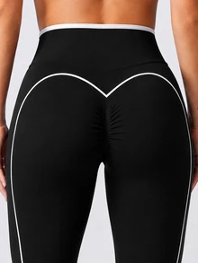 Easithlete Women's Colorblock Letter Print Casual Athletic Low Waist Daily Sports Tight Leggings Jogging Gym Black Winter - Black - View 3