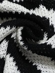 Linhara CURVE Jaket Kardigan Rajut Lengan Panjang Bergaris Tipis Ukuran Plus Wanita, Musim Gugur/Musim Dingin - Hitam dan Putih - View 4