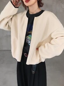 FRIFUL 女款舒適時尚拉鍊長袖口袋夾克，適合日常穿著，秋季款 - 杏色 - 查看 2