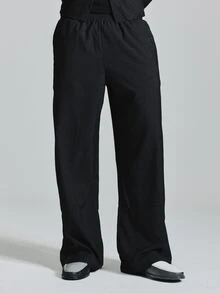 Musero Oversized Baggy Fit Joggers In Faux Denim Fabric Elasticated Waist Back Patch Pockets Co Ord Trousers Only Autum Winter Essentials - Black - View 1