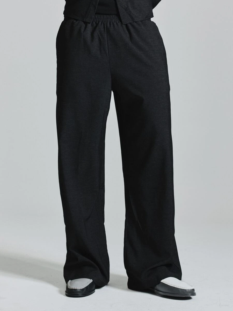 Musero Oversized Baggy Fit Joggers In Faux Denim Fabric Elasticated Waist Back Patch Pockets Co Ord Trousers Only Autum Winter Essentials - Black - View 1