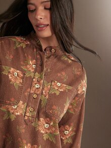 WESTFADE High Neck Button Front Long Sleeve Floral Print Denim Mini Dress, Fall Winter 2026 Western Style, Cowgirl Clothing, Rodeo, Female Country Look, Autumn - Multicolor - View 2