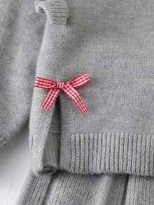 SHEIN (小女孩) 毛衣套裝 蝴蝶結圓領落肩長袖套頭毛衣 + 成套百褶裙 柔軟舒適 適合日常穿著 適合外出 適合旅行 適合度假 適合托兒所 適合小女孩玩耍 - 彩色 - 查看 5