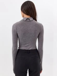 KÆRIA Hus Fitted Roll Neck Top - Comfort Stretch Contour - Heather Grey - Elegant, Casual, Layering, Workwear - Grey - View 2