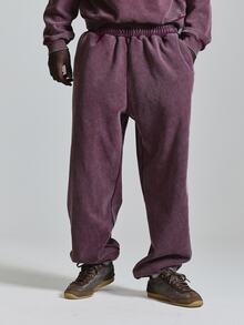 Musero Celana Track Longgar dengan Bahan Dasar Dicuci, Pinggang Elastis, Setelan Jogger, Hanya untuk Musim Gugur dan Musim Dingin. - Purple - View 2