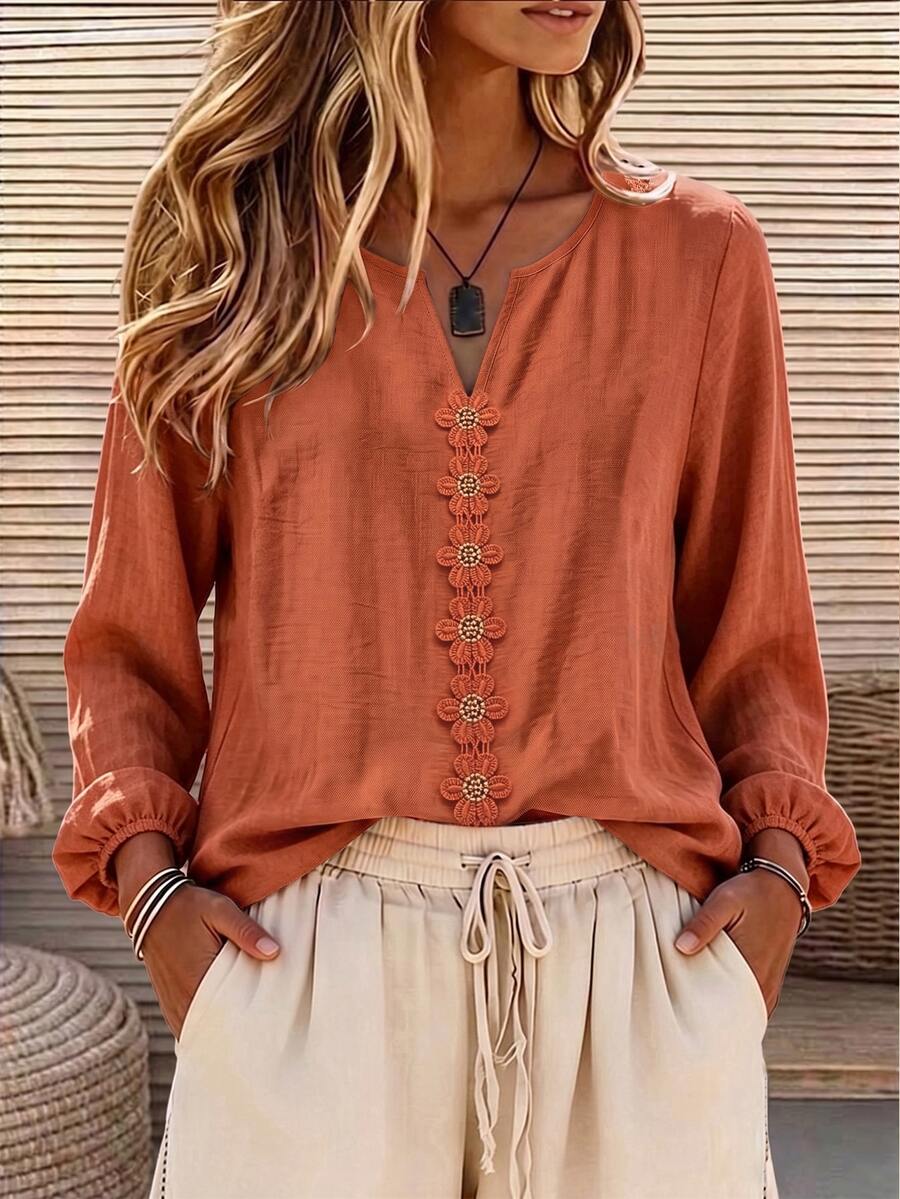 EMERY ROSE Women's Woven Long-Sleeved Casual Autumn Blouse - Orange - View 1