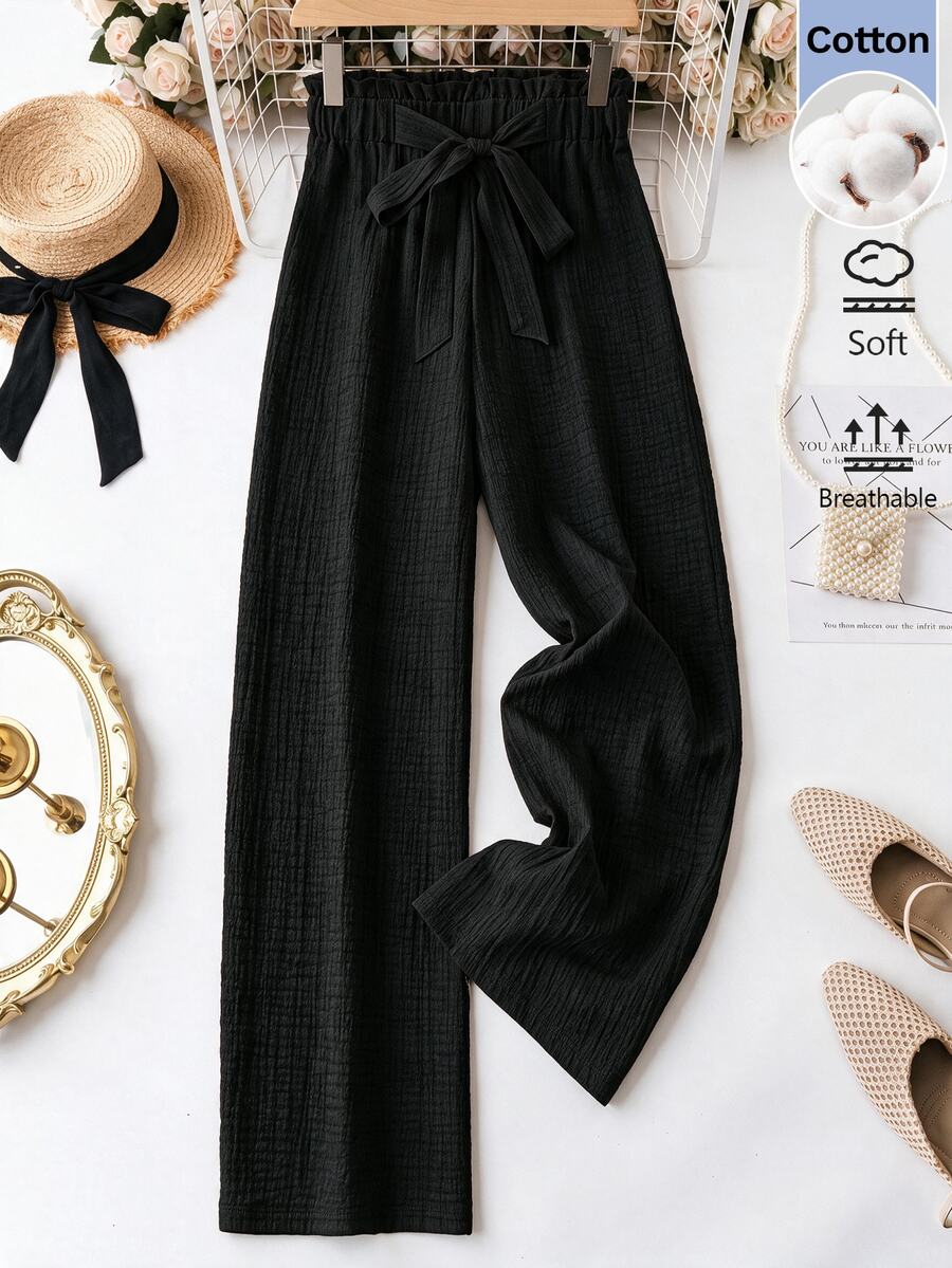 SHEIN LUNE Women's Solid Color Casual Versatile Daily Wear Long Pants - Black - View 1