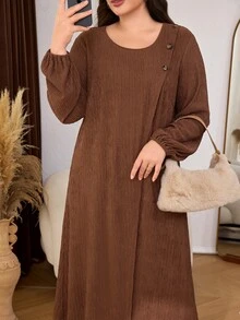 Lacomfia Plus Size 2 Pieces Set Loose Fit Textured Knit Fabric Casual Wear, Suitable For Spring And Autumn Daily - Coffee Brown - View 6