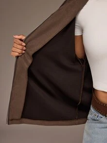 Freevana Plus Size Casual Versatile Jacket For Autumn Fall - Coffee Brown - View 7