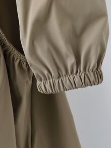 EMERY ROSE Áo khoác trench dáng vừa cho nữ size lớn, màu trơn, có mũ, eo nhún, hai túi, vạt mở, cài nút đơn, xẻ gấu, phong cách thường ngày thanh lịch đa năng cho mùa xuân/thu - màu đen - Xem 3