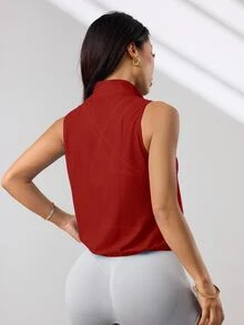 Dewbera Dewbera 女款休閒拉鍊網眼運動背心外套 - 紅色 - 查看 2