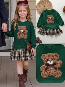 SHEIN Young Girls Retro Fashion Versatile Casual Everyday Wear Fall Winter,Suitable For Outings, Campus - Green - View 3