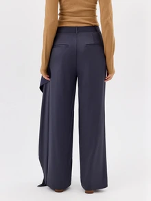 KÆRIA Hus Wide Leg Sash Detail Pant - Acetate Blend Twill - Midnight Navy - Elegant, Luxury, Formal, Modern - Grey - View 2