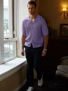 Manfinity Homme Men's Solid Color Casual Versatile Everyday Knit Top - Mauve Purple - View 6