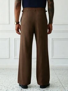 HUEFORM 男士白色老錢風寬腿直筒長褲，成熟商務休閒慵懶長褲 - 棕色 - 查看 2