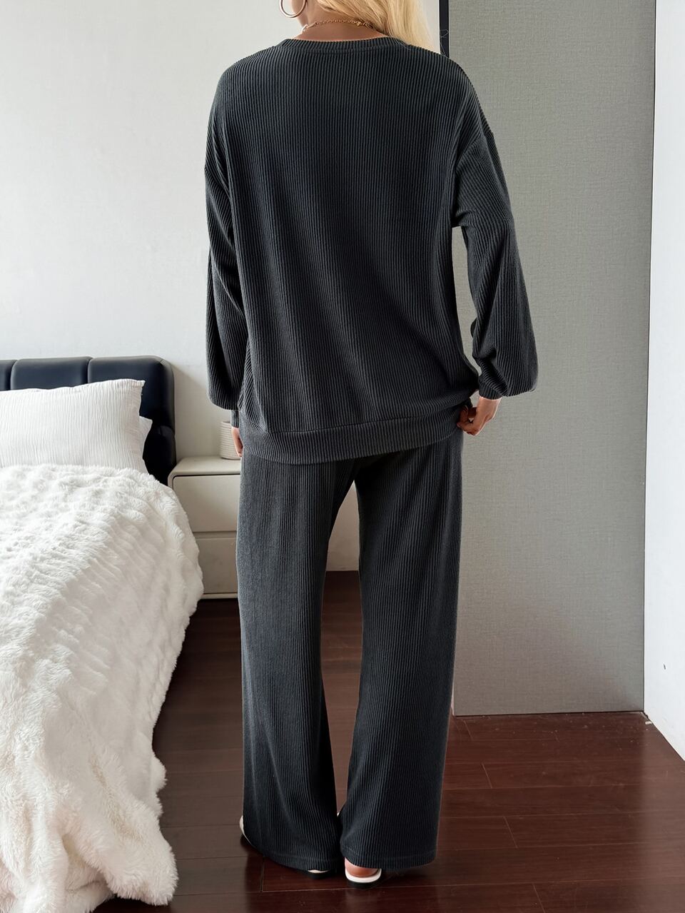2pcs Halloween Pattern Loose Long Sleeve Long Pajama Pants Women's Sleepwear Set