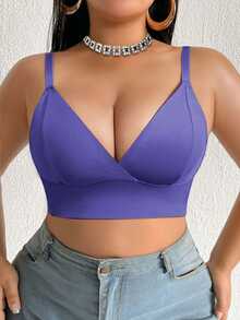SHEIN 大尺碼女款素色休閒日常細肩帶內衣 - 紫色 - 查看 6