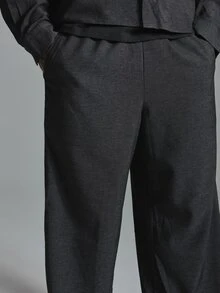 Musero Oversized Baggy Fit Joggers In Faux Denim Fabric Elasticated Waist Back Patch Pockets Co Ord Trousers Only Autum Winter Essentials - Black - View 4